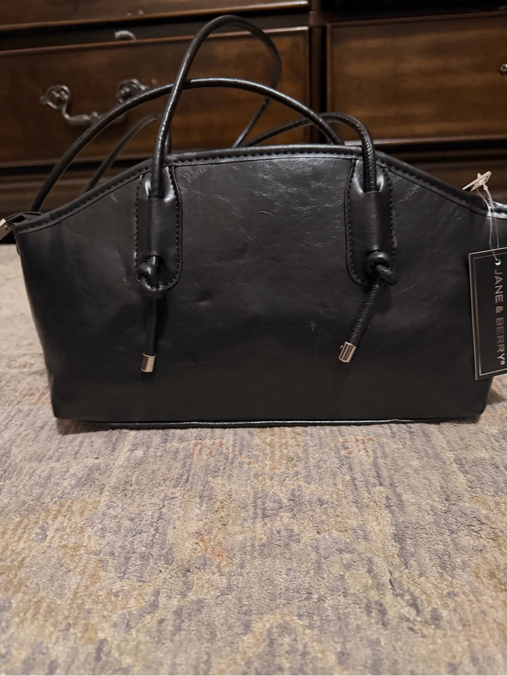 Jane & Berry Black Structured Satchel with Top Handles